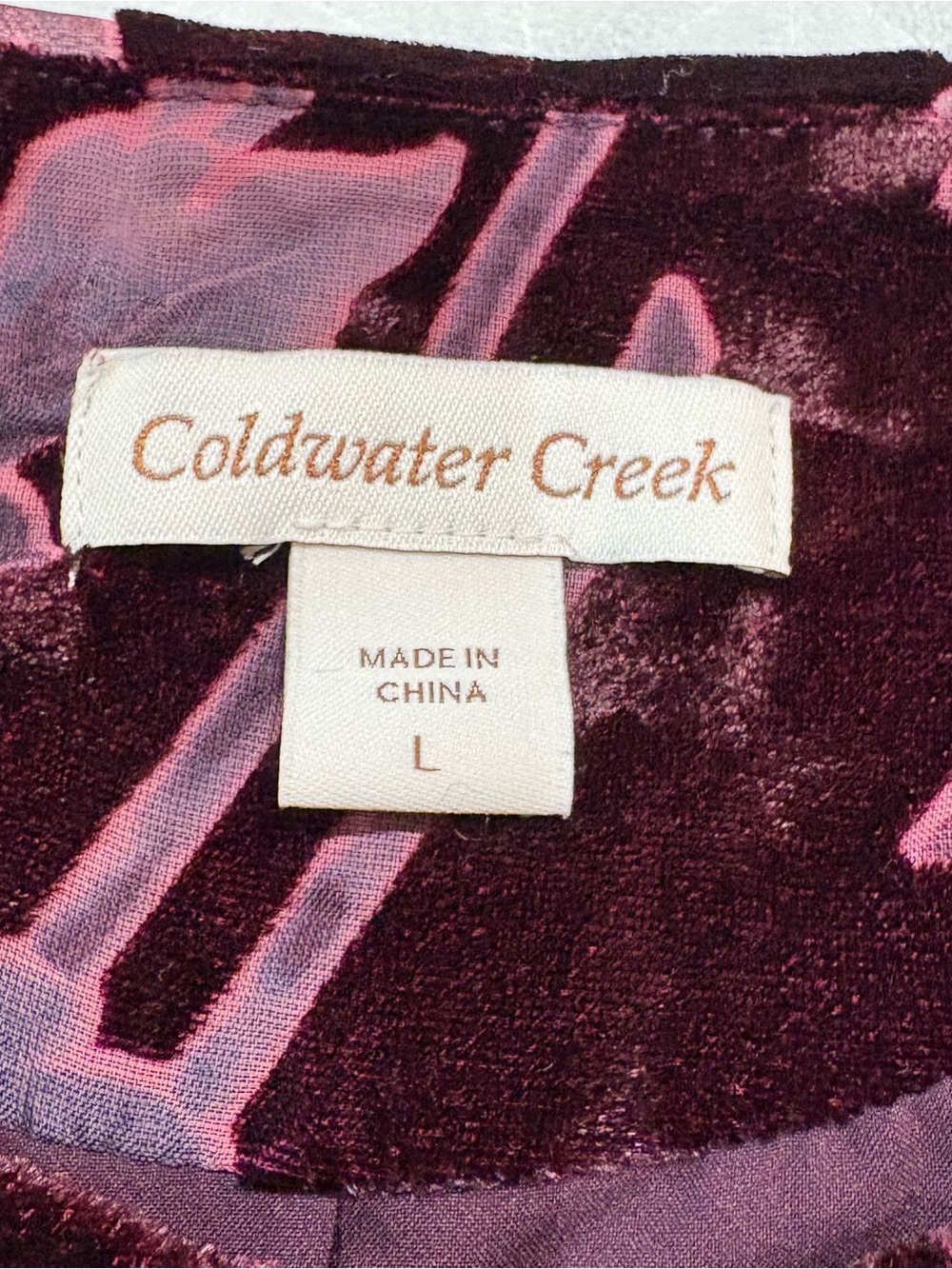 VTG Coldwater Creek Button Down Top Sz L Burgundy Pink Velvet Burnout Long Sleev - Picture 2 of 15